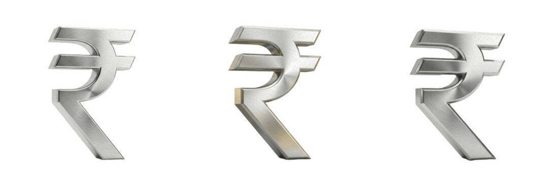 Metallic Silver Indian Rupee Currency Symbol PNG - 3D Finance Icon for India Economy, Banking, Investment, and Business Marketing Designs