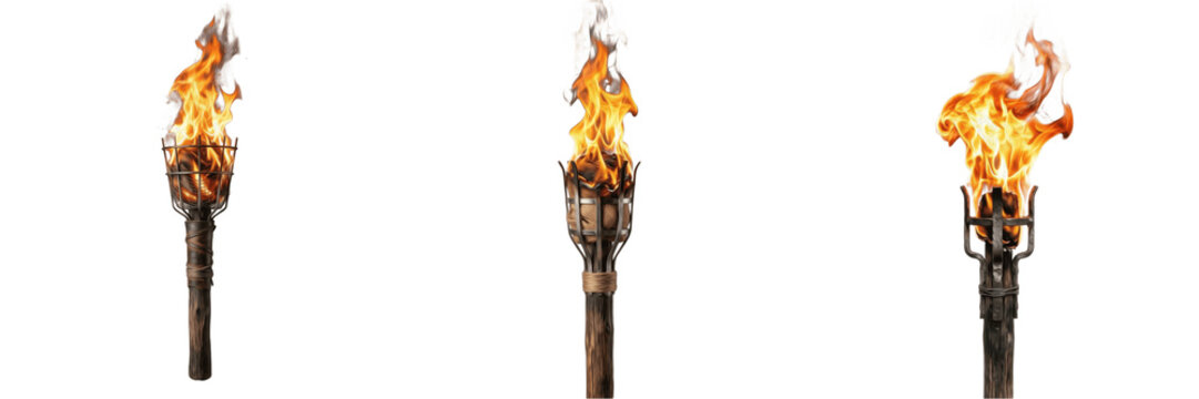 : Burning Olympic Torch PNG - Flaming Fire Symbol of Victory and Sportsmanship for Sports Events and Competition Celebration Design.