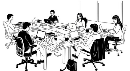 A diverse team of professionals working together in a modern office environment. © Camilia_Deena