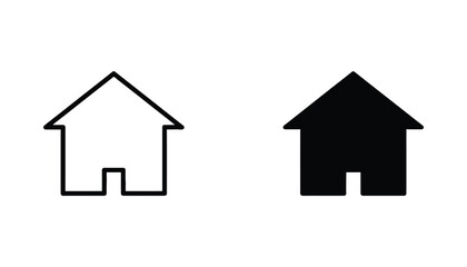 Fototapeta premium Minimalist house icon set with clean line art and solid black silhouette for real estate and home design