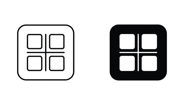 Grid layout icon set representing four squares for dashboard and user interface design in vector format