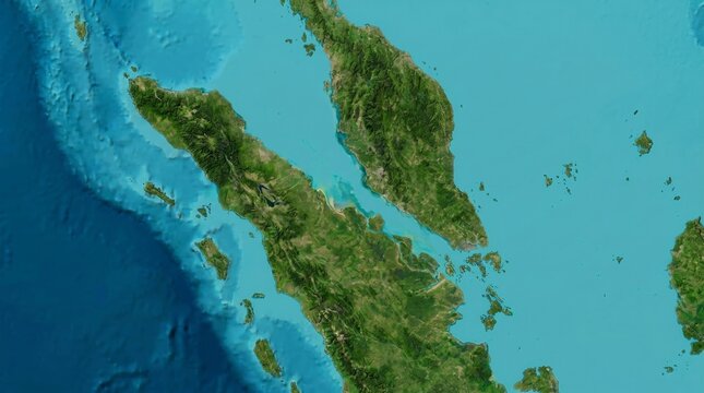 Satellite map view of the Strait of Malacca highlighting geopolitical tension and strategic global maritime trade routes