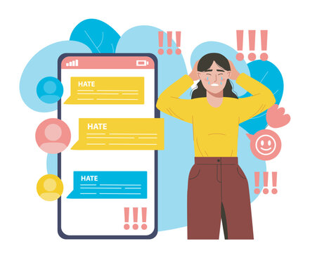 Cyberbullying stress scene. Vector illustration
