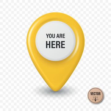 Vector 3d Realistic Yellow Map Pin Icon. Location Marker. Map Pin Symbol, Map Pin Badge for GPS, Navigation, Address, Place Pointer