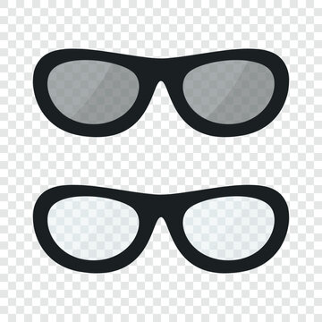 Black Glasses and Sunglasses. Stylish Eyewear, Transparent Lens and Dark Shades. Modern Fashion Accessory for Optics, Vision Correction, Summer Design Concept