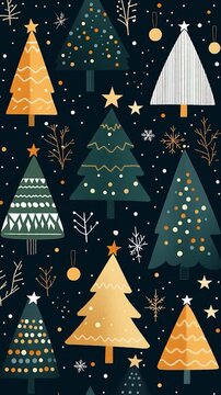 Festive Christmas Tree Pattern with Snowflakes and Stars.