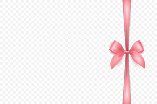 Vector 3d Ribbon with Bow for Gift Decoration and Packaging Design. Pink Ribbon for Celebration, Event and Invitation. Pink Ribbon Illustration for Holiday Card, Present Wrapping, Festive Template