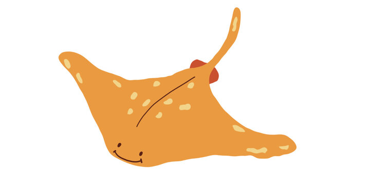Cute stingray vector illustration with smiling face  in hand drawn doodle style for kids nursery design and marine life theme