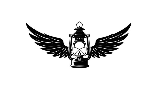 Retro lantern with wings silhouette design for adventure and freedom themes