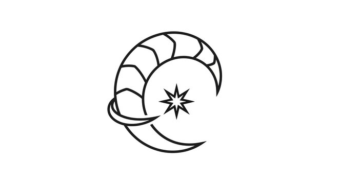 Minimalist cosmic symbol with crescent moon and star design