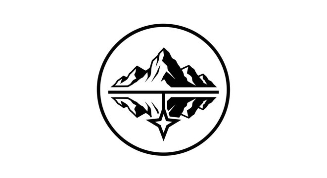 Mountain reflection logo design in circular frame