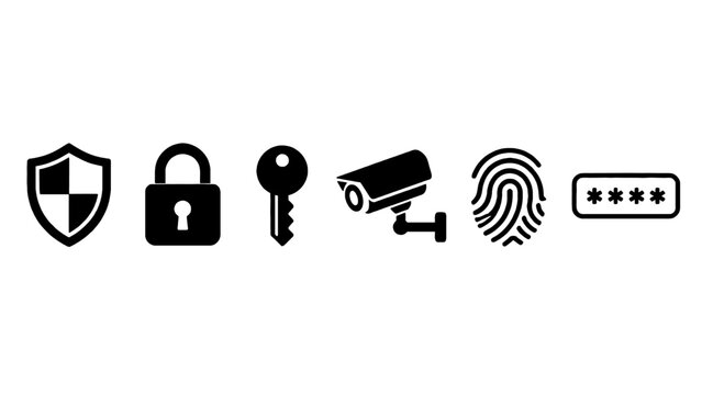 Collection of security and protection icons representing digital safety and access control