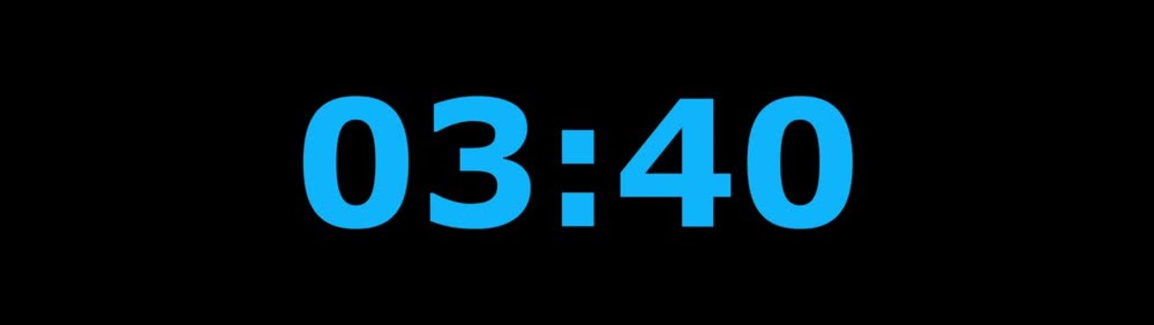 4Minute countdown animation on black background.Digital Countdown timer one minute animation from 240to0 seconds on transparent background.4 minutes countdown timer animation.4k video black background