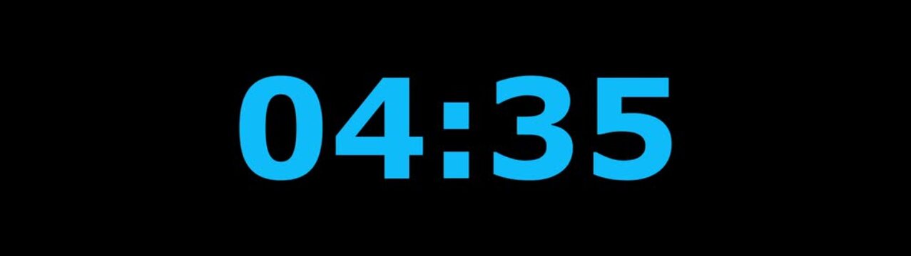 5Minute countdown animation on black background.Digital Countdown timer one minute animation from 300to0 seconds on transparent background.5 minutes countdown timer animation.4k video black background