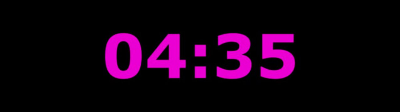 5Minute countdown animation on black background.Digital Countdown timer one minute animation from 300to0 seconds on transparent background.5 minutes countdown timer animation.4k video black background
