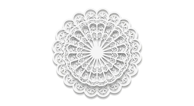 Intricate layered paper cut mandala with floral patterns in white
