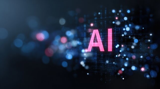 Modern abstract artificial intelligence concept background with glowing ai letters for technology banner and digital design