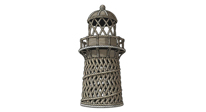 Woven rope lighthouse structure in detailed sketch style