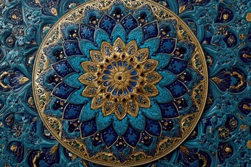 Fototapeta premium Intricate Islamic Geometric Tile Pattern Blue Detaile