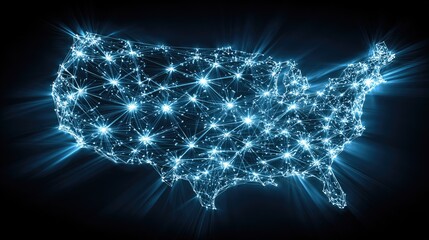 Naklejka premium Glowing network connections overlaying a map of the United States