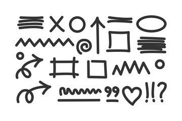 Fototapeta premium Collection of hand-drawn doodle icons, symbols, and elements. Ideal for infographics, presentations, or creative designs