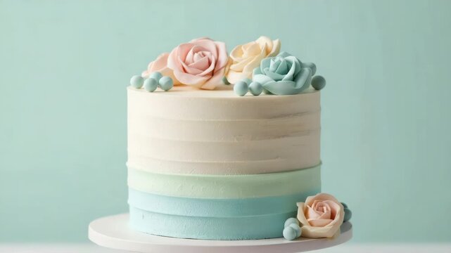Pastel ombre buttercream cake with fondant roses and decorative berries pastel buttercream layered