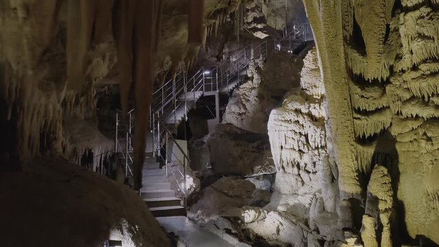 Famous prometheus cave near Kutaisi with many stalactites and stalagmites. Travel