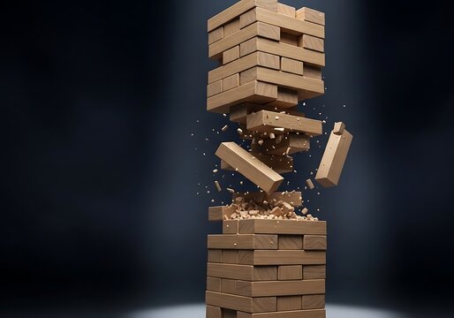 Brown wooden block tower collapsing blocks wooden blocks