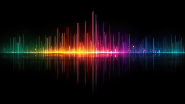 Vibrant abstract equalizer reflecting on a dark, glossy surface