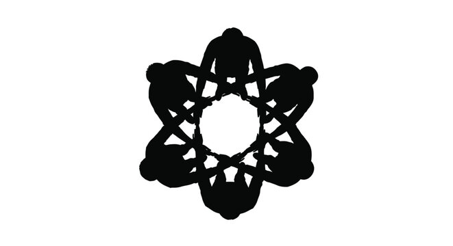 Silhouette of a group of people holding hands in a circle together in teamwork
