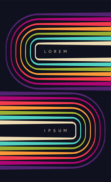 An oval outline frame composed of multiple multicolored lines. A creative backdrop for creativity. Glow effect. Bright neon curves shimmer across a dark canvas. Color gradients. Vector for design.