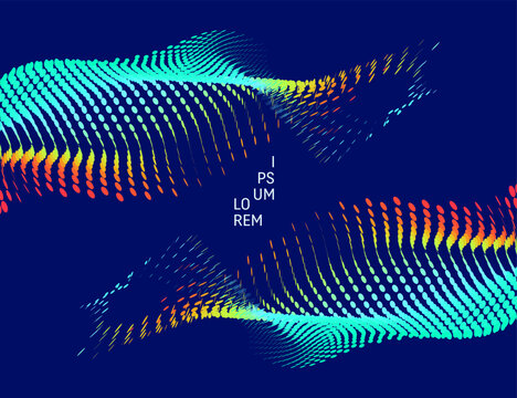 Dynamics particles. Abstract wavy background. Wave with connected dots. Big data. Gradient colour. 3D grid surface. Illustration for brochure, poster, cover, presentation, flyer or banner.