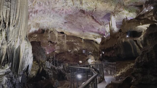 Famous prometheus cave near Kutaisi with many stalactites and stalagmites. Travel