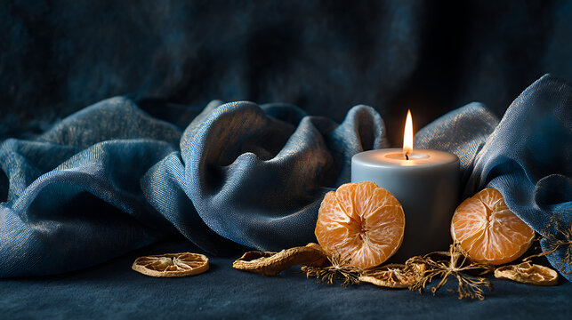 candle with dried oranges