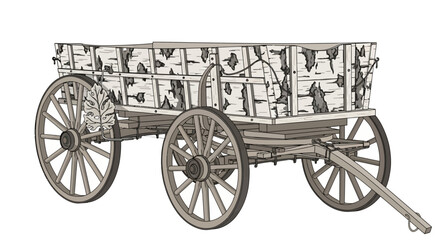 Rustic wooden wagon with birch bark panels and ornate details © Mark