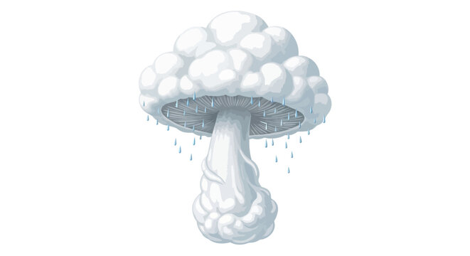 Surreal mushroom cloud with rain drops in whimsical 3d art