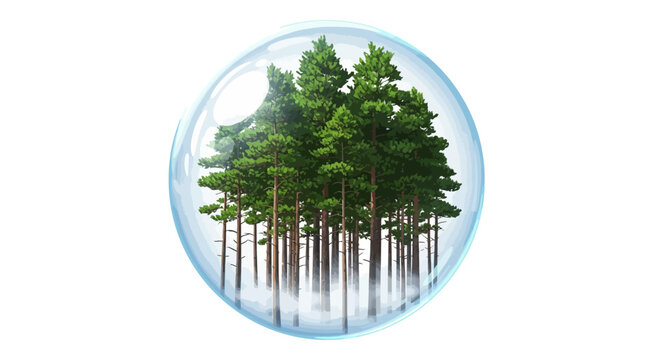 Forest encapsulated in bubble reflecting environmental conservation themes