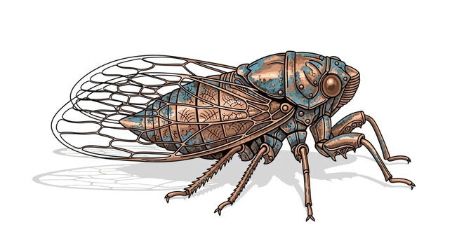Steampunk cicada in mechanical style with detailed intricate design