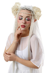 Naklejka premium Portrait of beautiful elf girl on white background