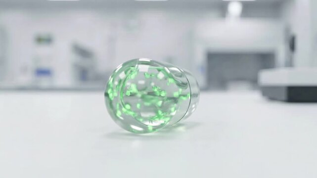 A small green plant grows inside a transparent glass tube filled with clear blue water