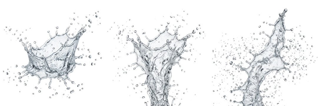 Set and collection of fresh water splash explosion isolated on white background