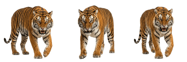 Fototapeta premium Set and collection of majestic bengal tiger standing isolated on white background