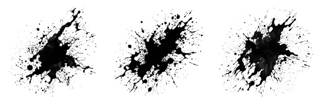 Set and collection of black ink splash isolated on white background