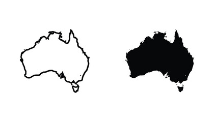 Australia map silhouette icon set featuring country geography in outline and solid black fill for travel and tourism graphic design projects isolated on white background © Maya