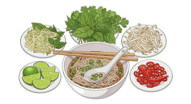 Delicious vietnamese pho arrangement with fresh ingredients