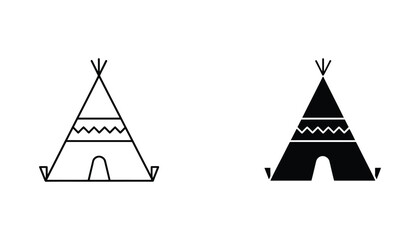 Native American tipi icon in black and white line art and solid silhouette for cultural and travel design © Lucid