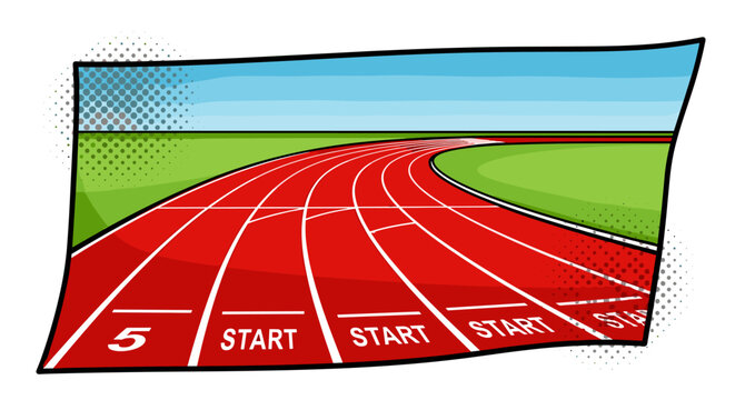 Dynamic running track in vibrant style with clear sky background