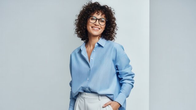 Confident Woman Business Professional Smiling Glasses Studio
