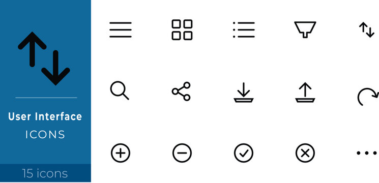Minimalist Essential User Interface (UI) Icon Set