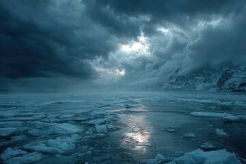 Fototapeta premium Lake Frozen Mid Storm Dramatic Cinematic Epic
